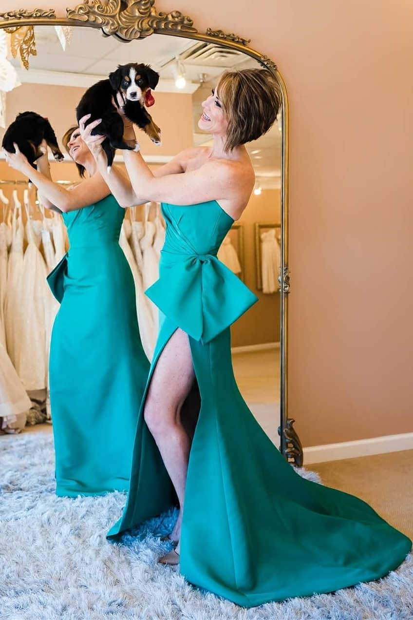 Roycebridal Side Slit Red Strapless Long Prom Dress