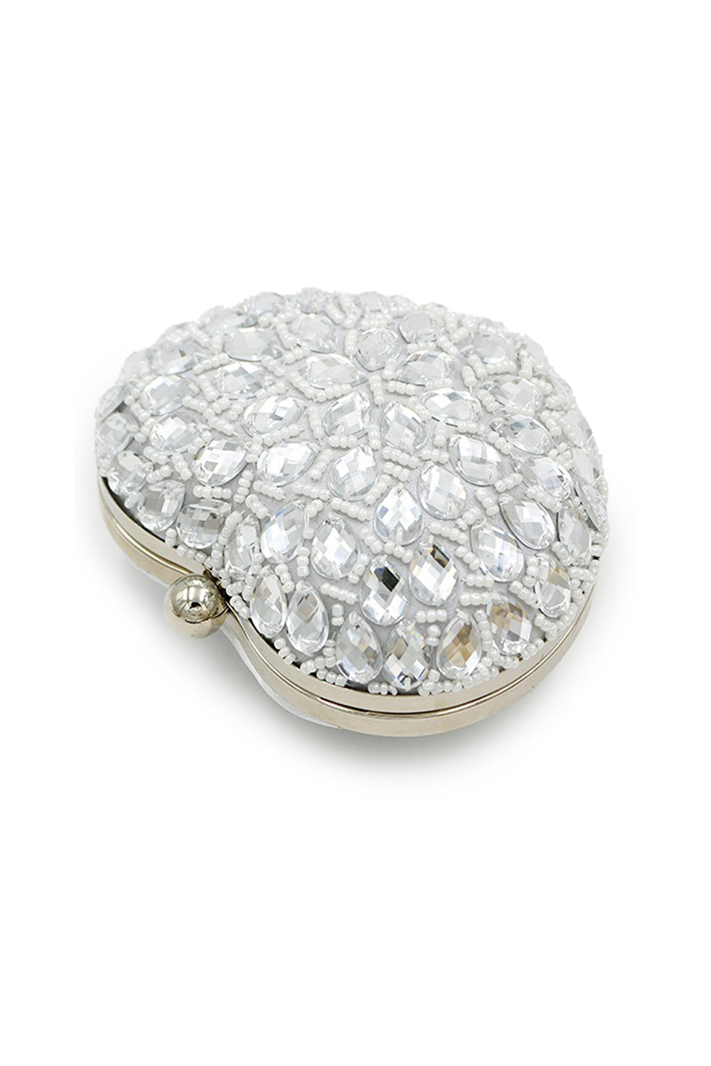 Silver Beaded Heart Shaped Party Clutch