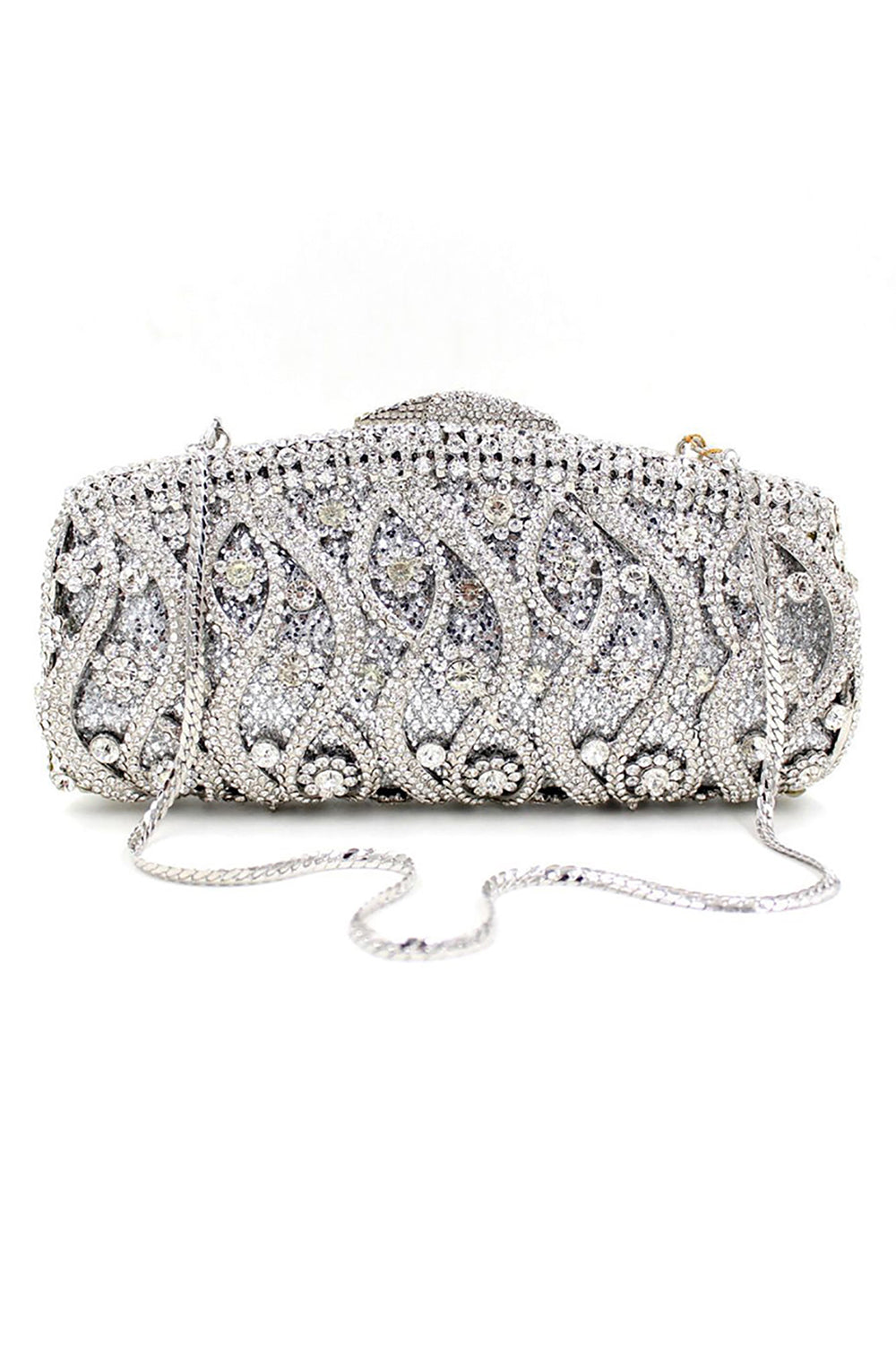 Roycebridal Silver Rhinestones Chain Square Party Handbag