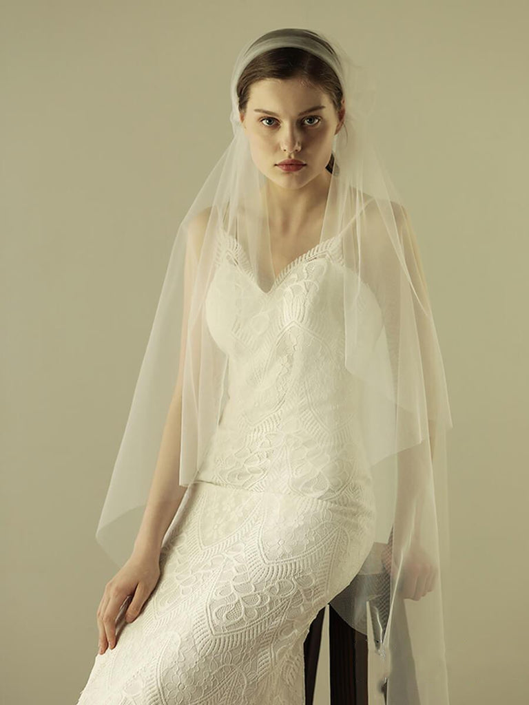 Voile Juliette simple en tulle ivoire, longueur genou, Roycebridal