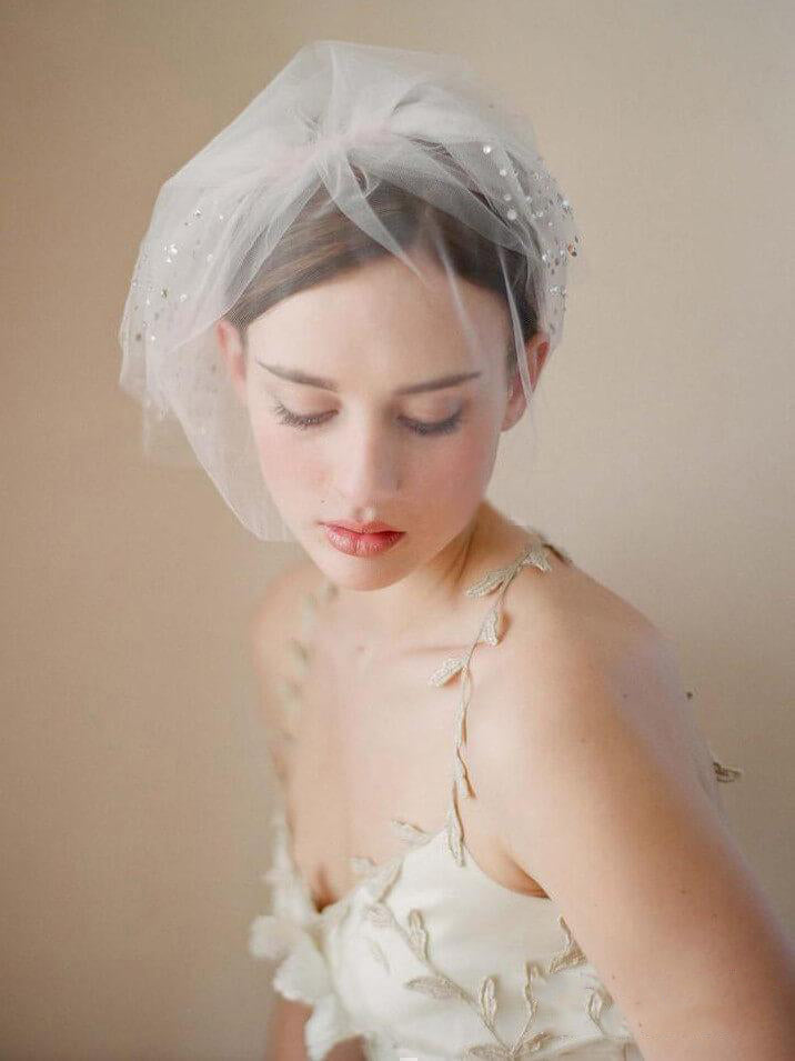 Roycebridal Simple Vintage-Inspired Birdcage Veils Ivory Blusher Veil