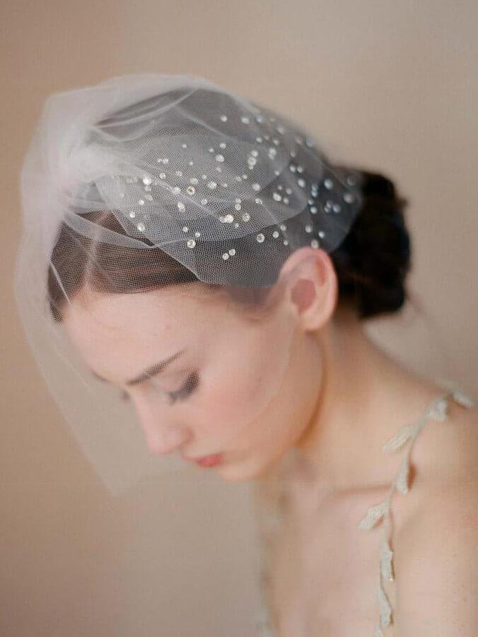 Roycebridal Simple Vintage-Inspired Birdcage Veils Ivory Blusher Veil