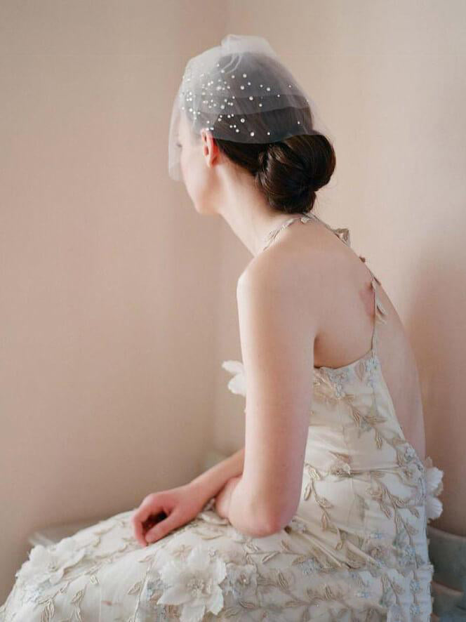 Roycebridal Simple Vintage-Inspired Birdcage Veils Ivory Blusher Veil