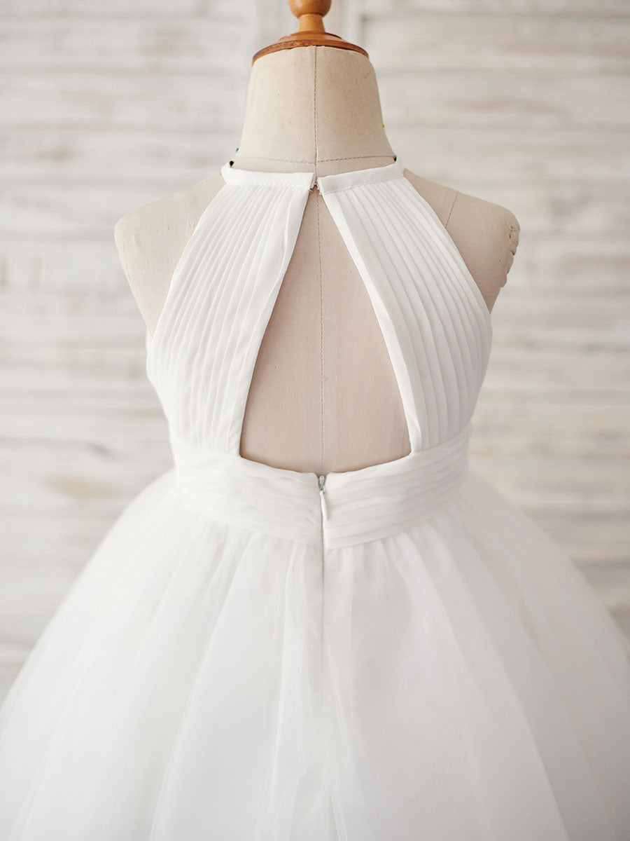 Sleeveless Crewneck Ecru White Kids Party Dresses-showprettydress