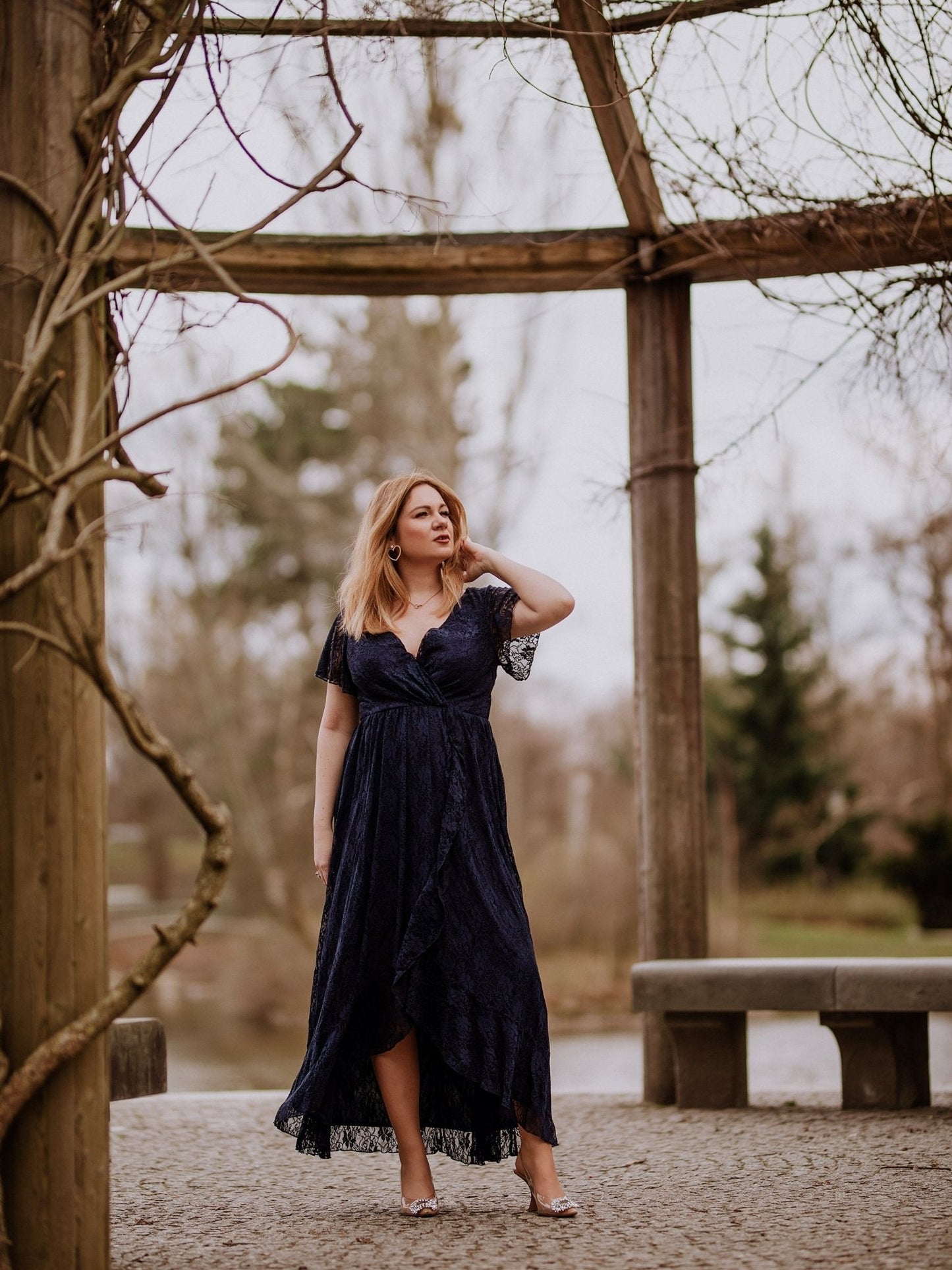 Steph high low lace mother of the bride gown with sleeve - Bay Bridal and Ball Gowns