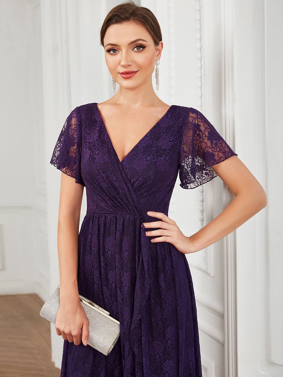Steph high low lace mother of the bride gown with sleeve - Bay Bridal and Ball Gowns