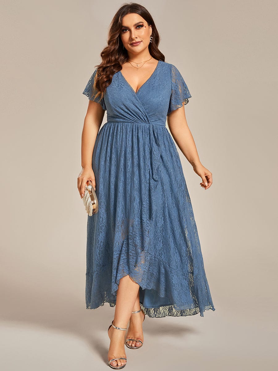 Steph high low lace mother of the bride gown with sleeve - Bay Bridal and Ball Gowns