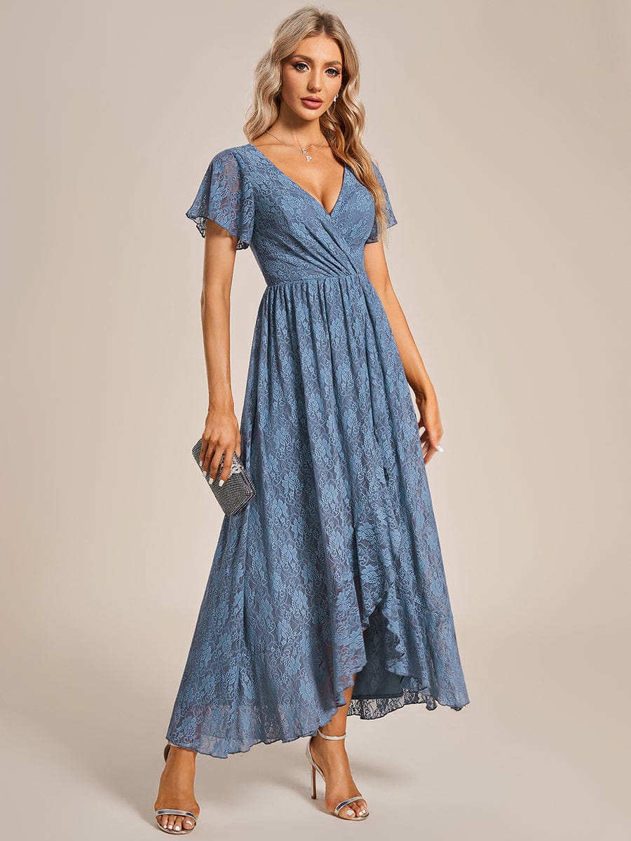 Steph high low lace mother of the bride gown with sleeve - Bay Bridal and Ball Gowns