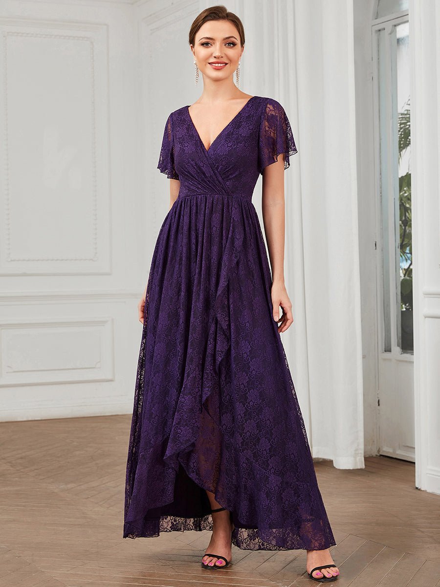 Steph high low lace mother of the bride gown with sleeve - Bay Bridal and Ball Gowns