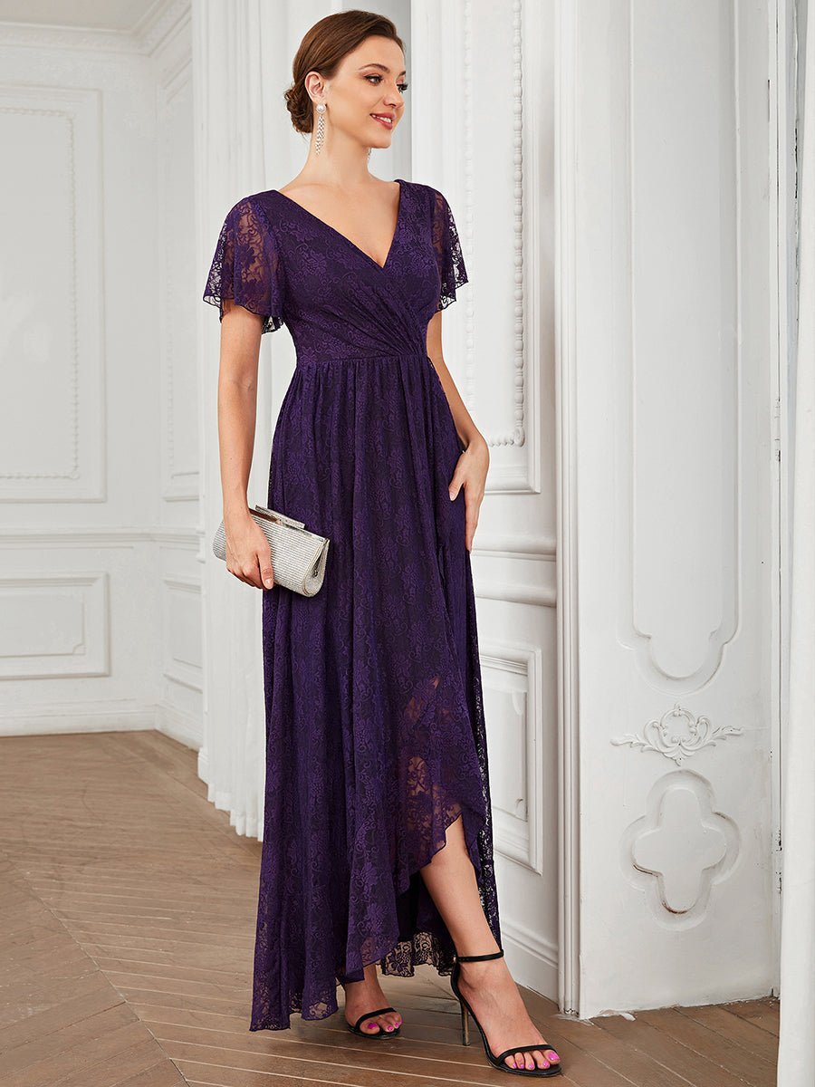 Steph high low lace mother of the bride gown with sleeve - Bay Bridal and Ball Gowns