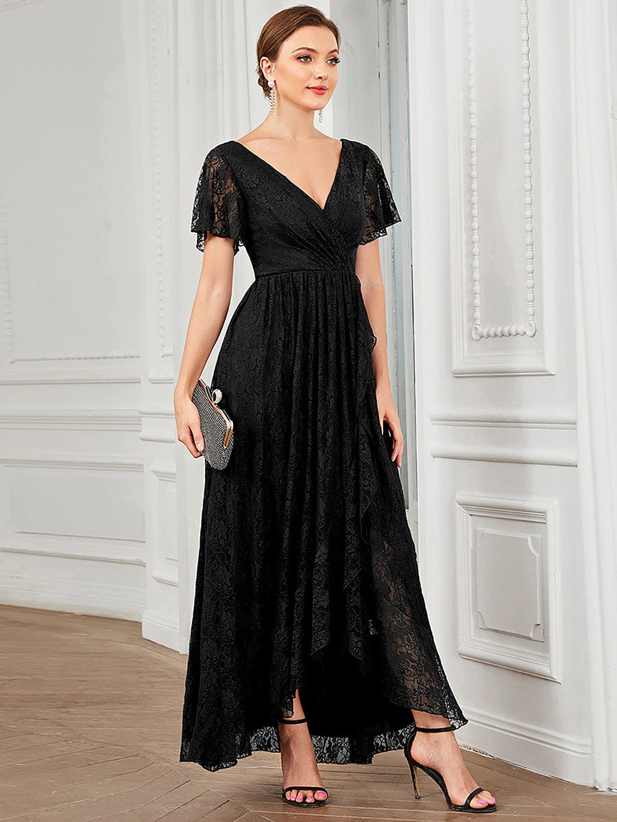 Steph high low lace mother of the bride gown with sleeve - Bay Bridal and Ball Gowns