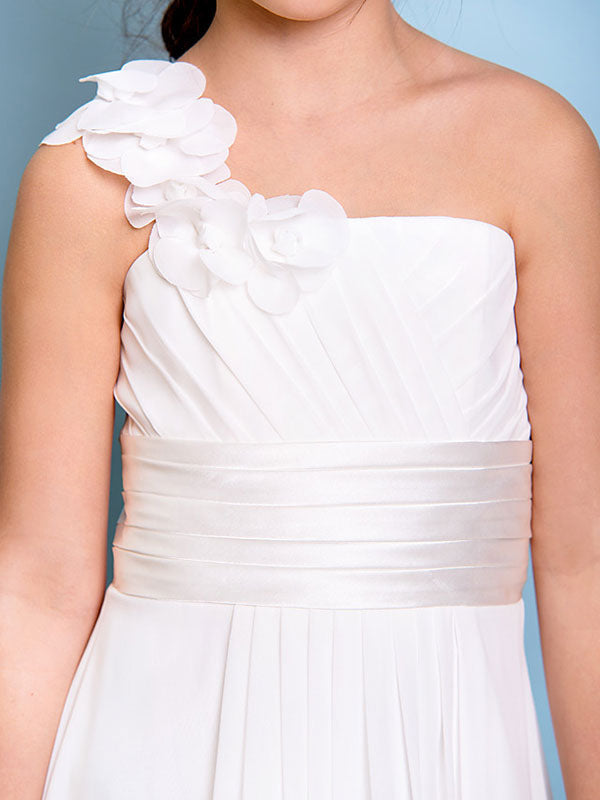 Strapless Chiffon Sleeveless Floor Length A-line Flowers Kids Party Dresses-showprettydress