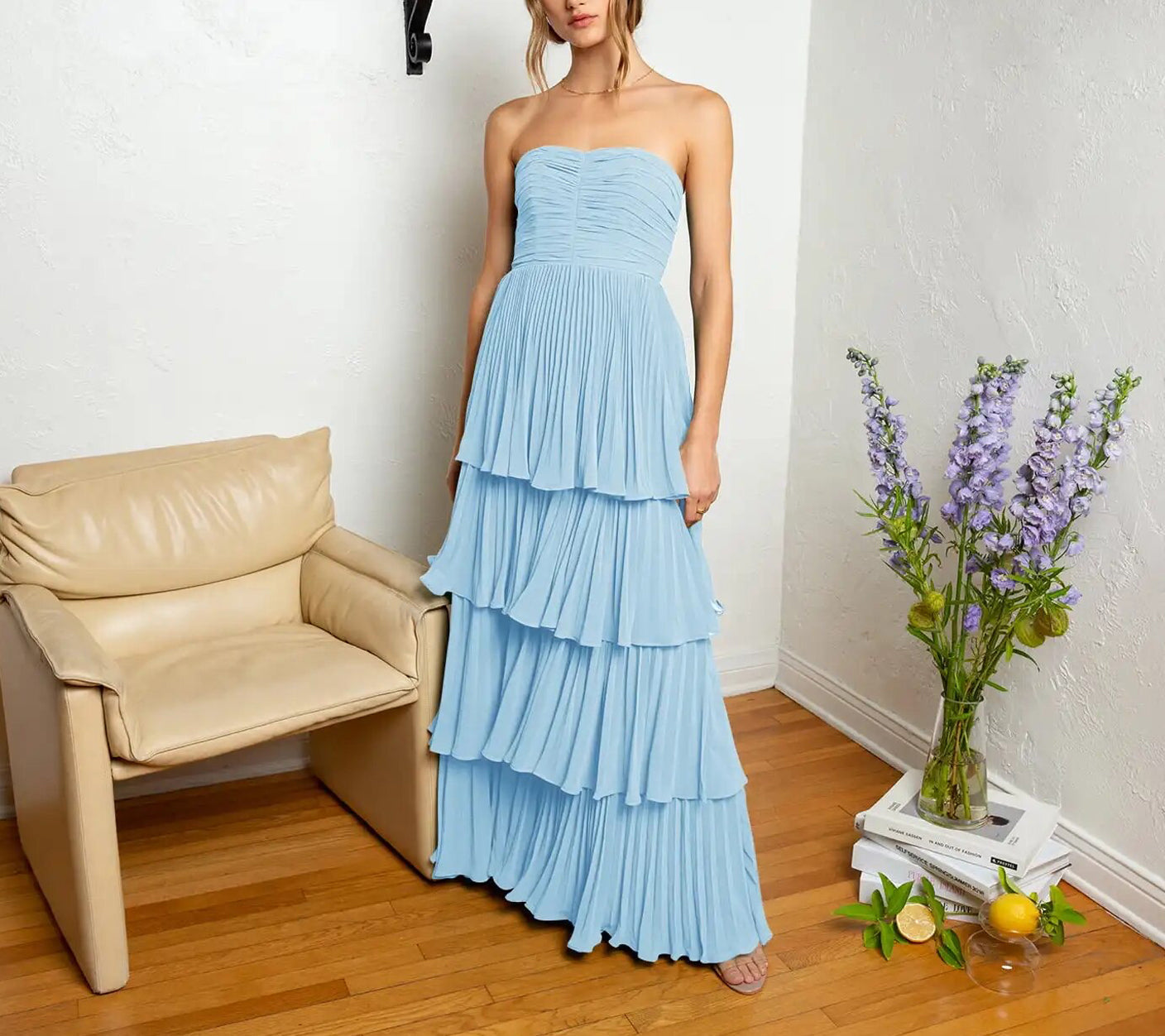 Roycebridal Khalani | Strapless Emerald Green Ruffle Multi-Layer Long Prom Dress
