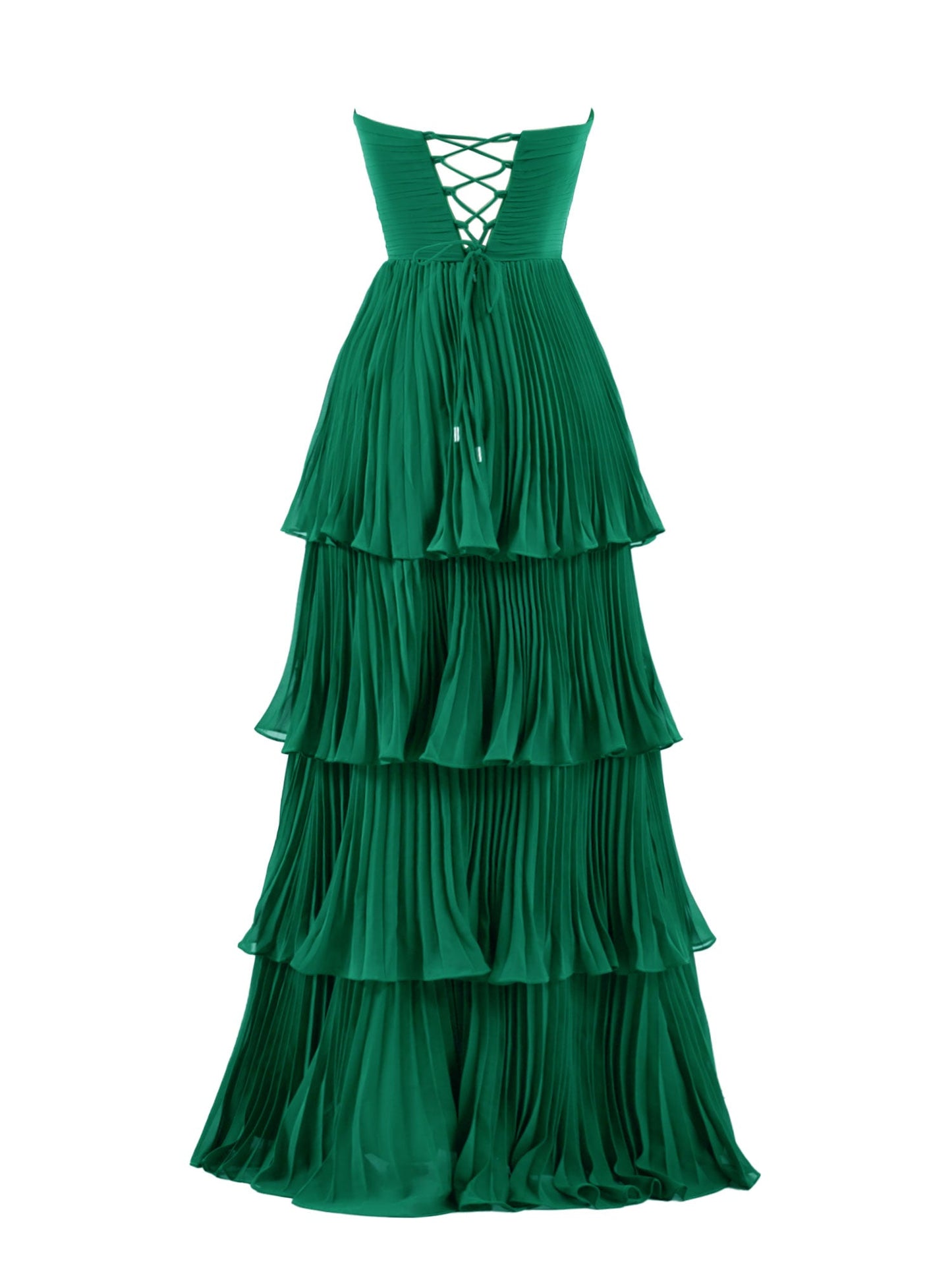 Roycebridal Khalani | Strapless Emerald Green Ruffle Multi-Layer Long Prom Dress