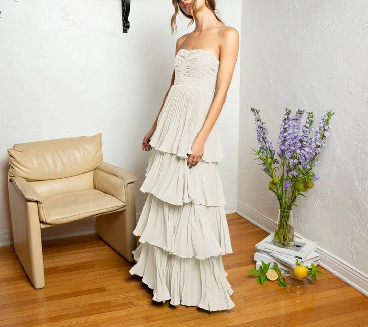Roycebridal Khalani | Strapless Emerald Green Ruffle Multi-Layer Long Prom Dress