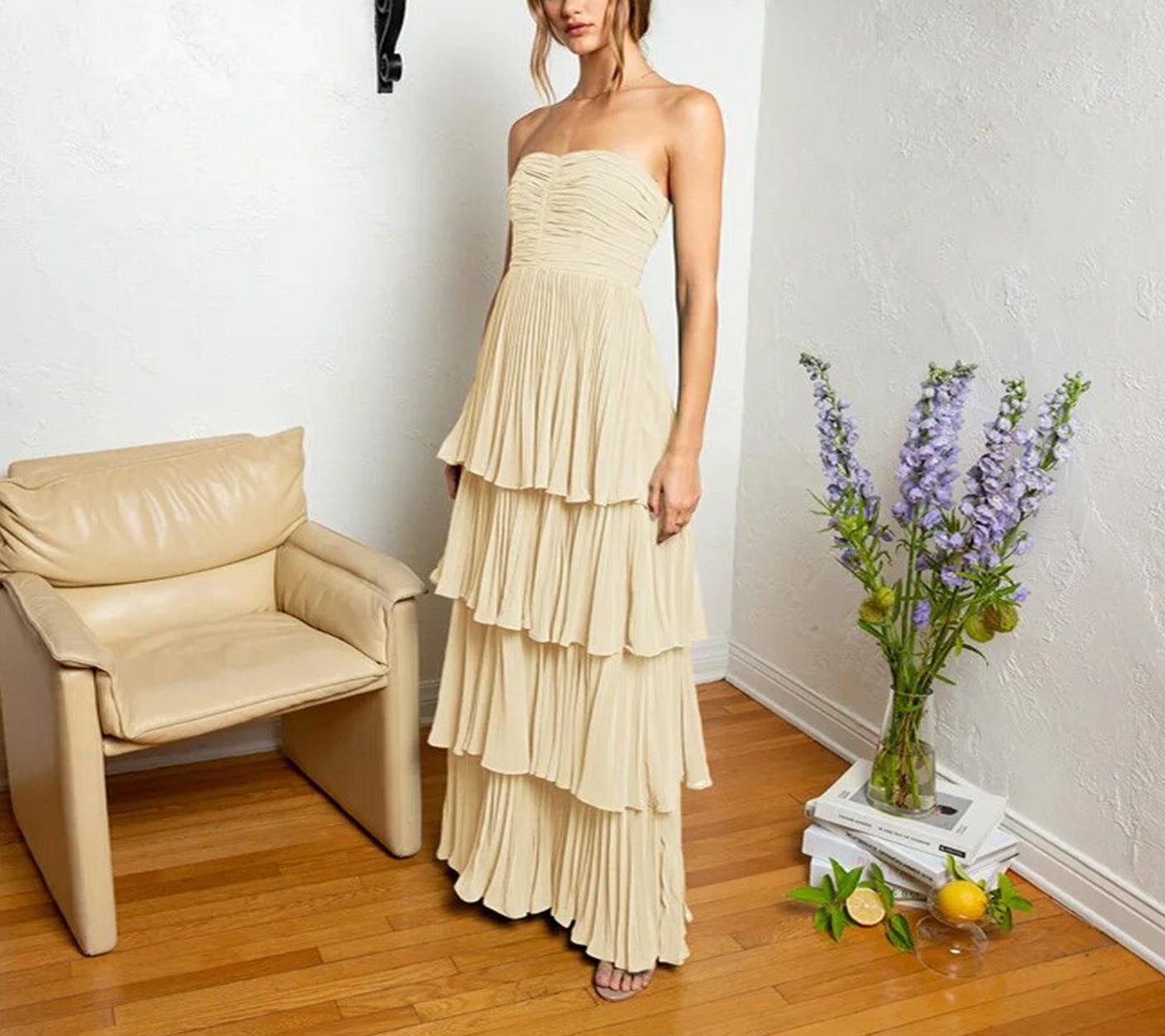 Roycebridal Khalani | Strapless Emerald Green Ruffle Multi-Layer Long Prom Dress