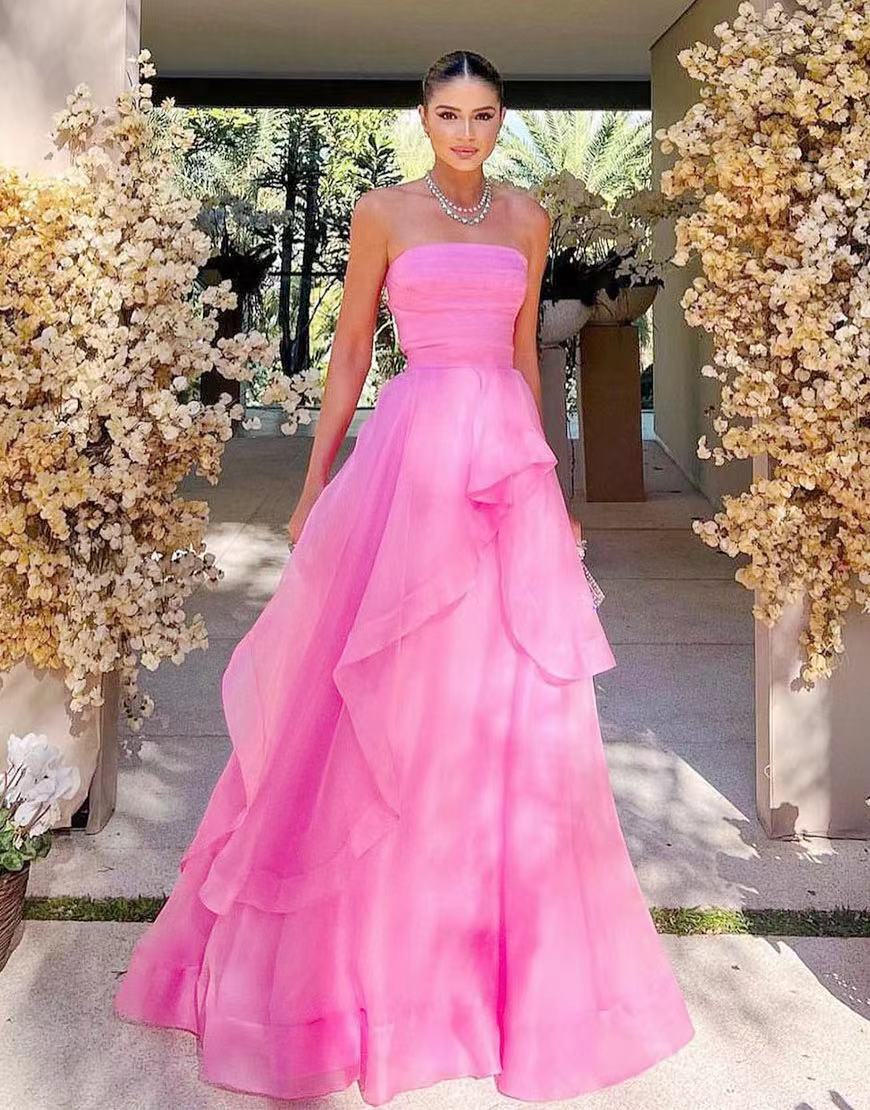 Roycebridal Elisa | Hellrosa trägerloses A-Linien-Ballkleid aus Organza