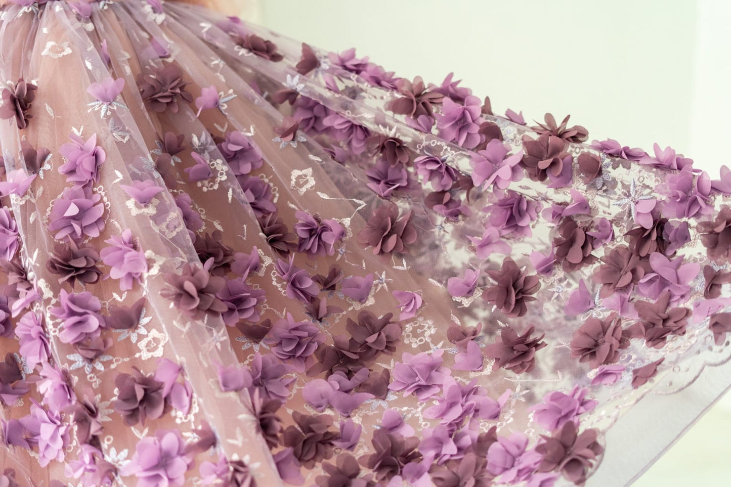 3D Purple Lace Flower Tulle Wedding Flower Girl Dress Kids