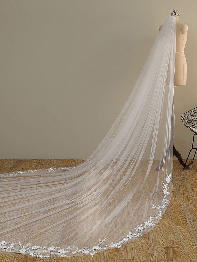 Roycebridal Atemberaubender Kathedralschleier mit Blumenspitze, Brautschleier, Hochzeitsschleier