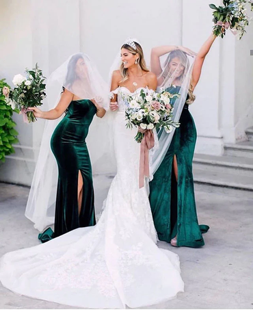 Roycebridal Sweetheart Smaragdgrün Samt Brautjungfernkleider Hoher Oberschenkelschlitz