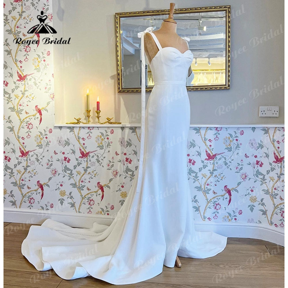 Robe de mariée sirène grande taille, charmante, en satin, style bohème, décolleté en cœur, avec nœud, 2025