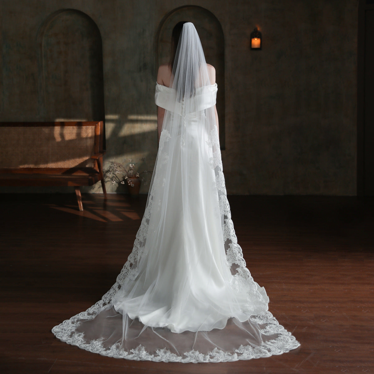 Vintage Lace Long Mantilla Veil Viniodress V860-Veils-Viniodress-Ivory-250cm-Viniodress