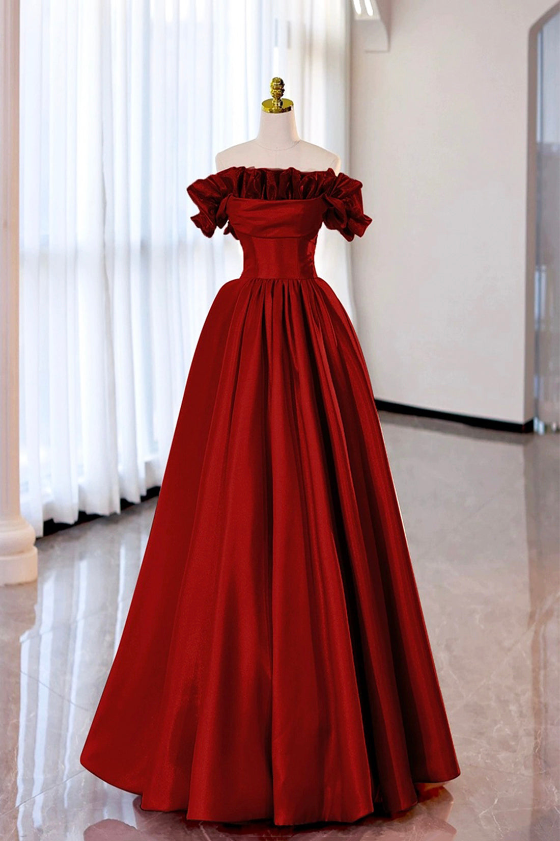 Roycebridal Milan | Robe de bal longue bustier en satin bordeaux, robe de soirée trapèze