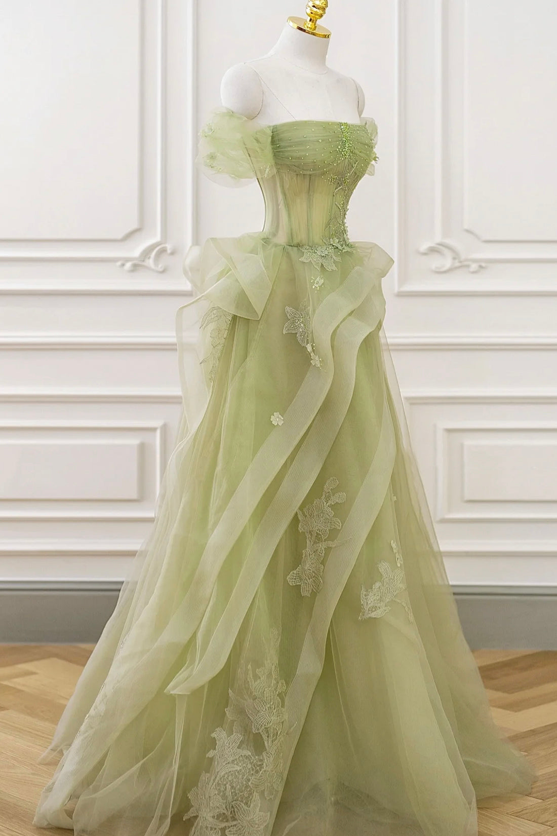Roycebridal Nellie | Green Tulle Lace Long Prom Dress with Corset, Green Formal Party Dress