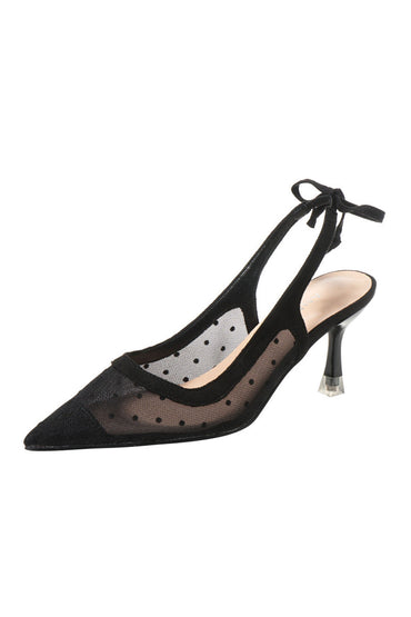 Chaussures de mariage Roycebridal à talon aiguille en maille avec nœud ajouré à pois