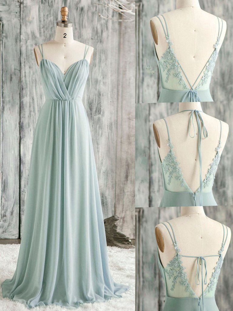 Robe de demoiselle d'honneur en mousseline de soie vert sauge Roycebridal, robe d'invitée de mariage à col en V et dentelle