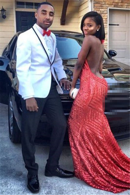 White Shawl Lapel One Buttom Slim Fit Mens Suit for Prom-showprettydress