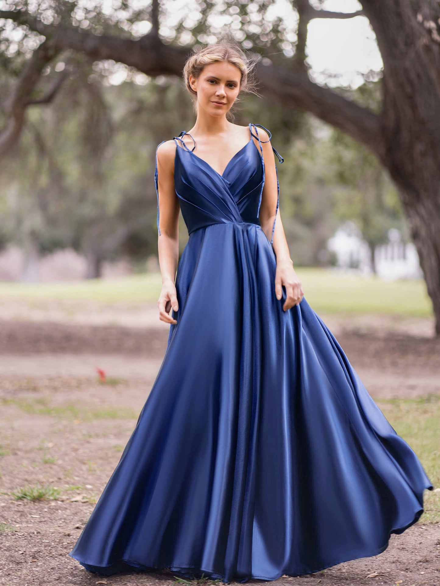 Roycebridal Wrap Satin A-Line Floor Length Evening Dress