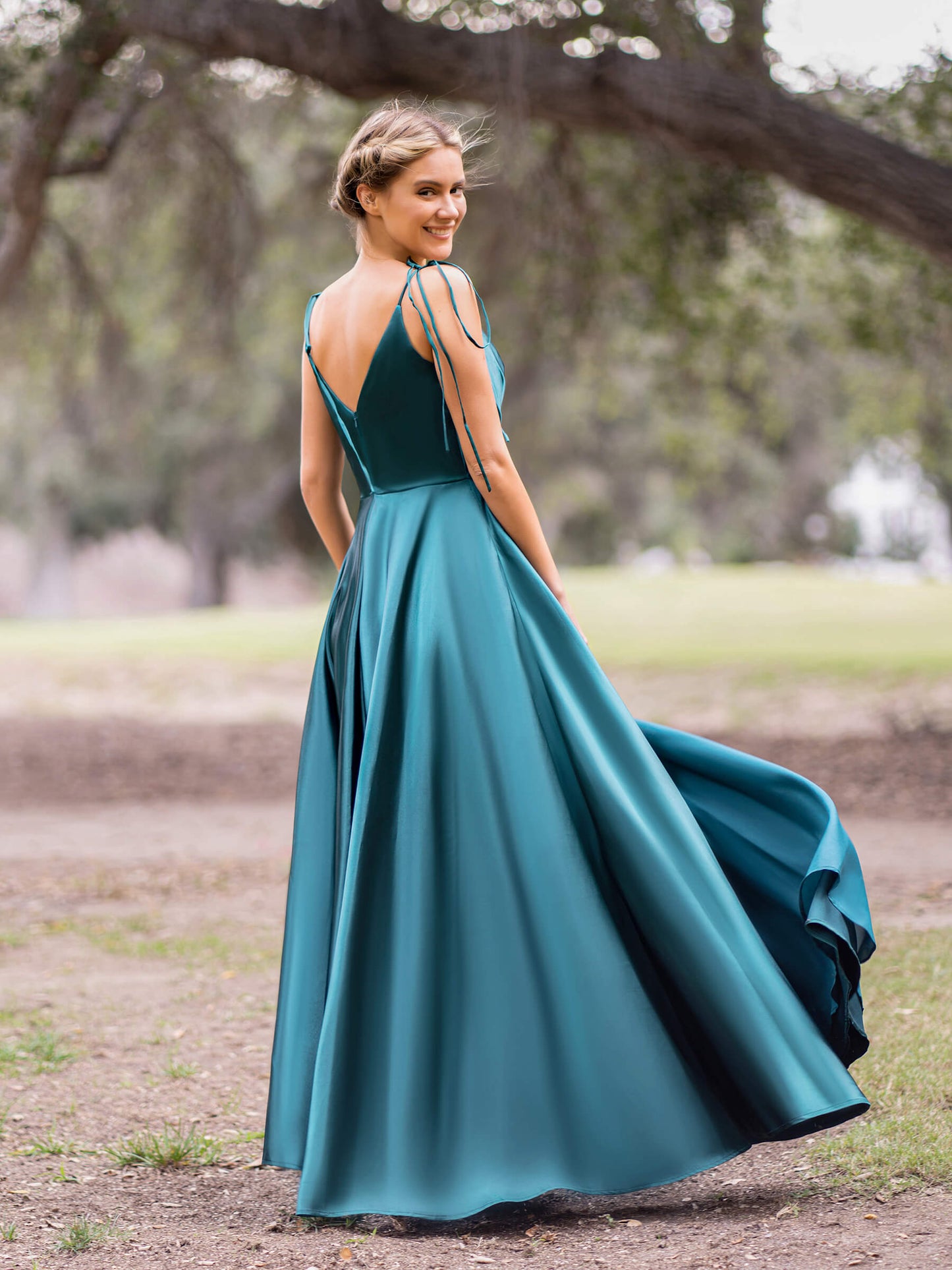 Roycebridal Wrap Satin A-Line Floor Length Evening Dress