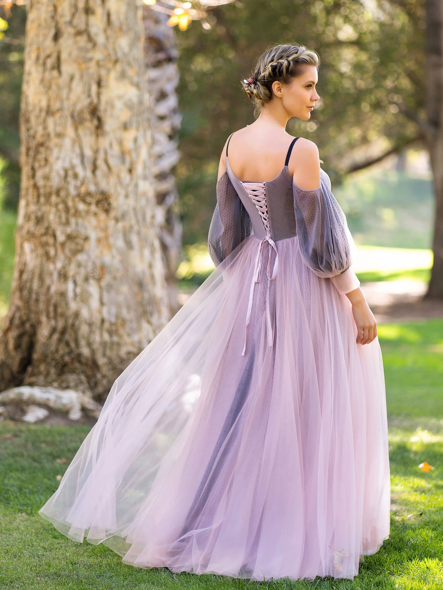 Roycebridal Ballkleider mit Wickeltop, Tüll und halblangen Ärmeln und Applikationen
