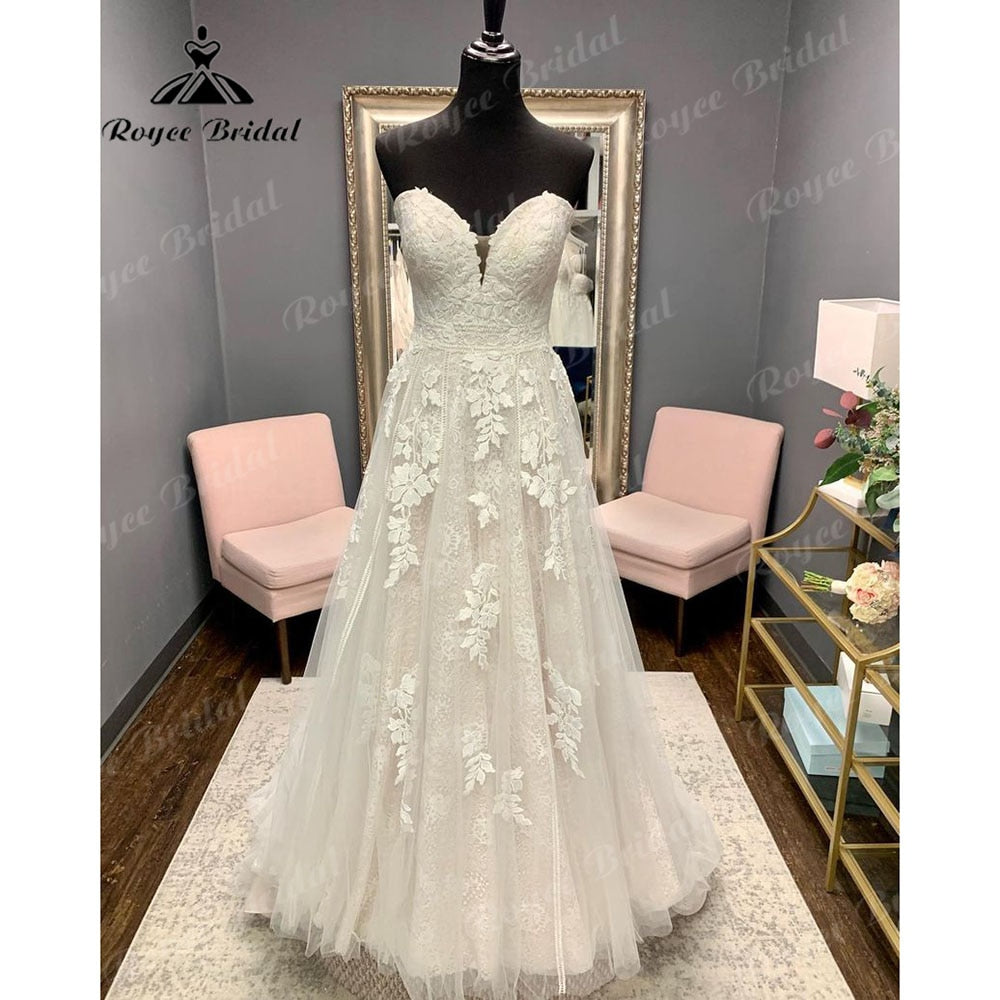 Roycebridal Prinzessin Spitze Appliques A-linie Boho Liebsten Erröten Rosa Hochzeit Kleid 2025 Vintage Hochzeit Brautkleider vestido de noiva Sexy
