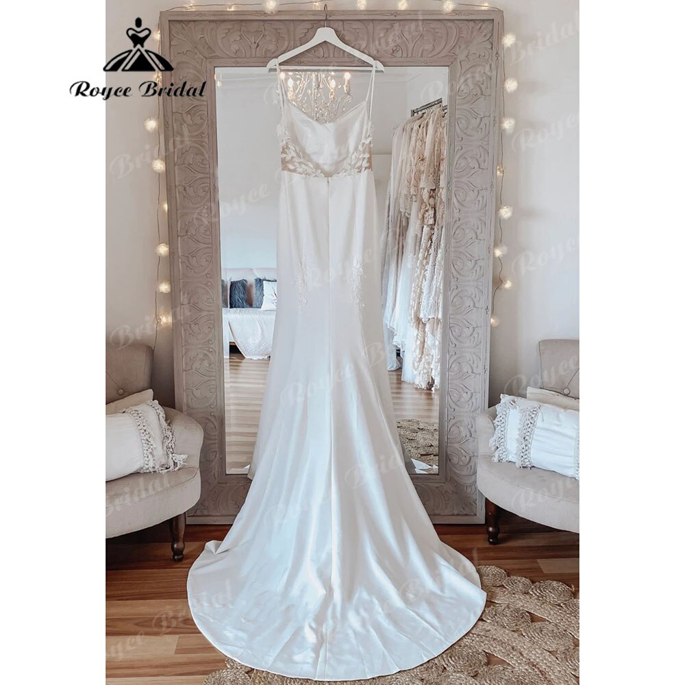 Sexy Mermaid Lace Backless Soft Satin Women Wedding Dress Spaghetti Straps 2025 Wedding Gowns for Bride robe soirée mariage