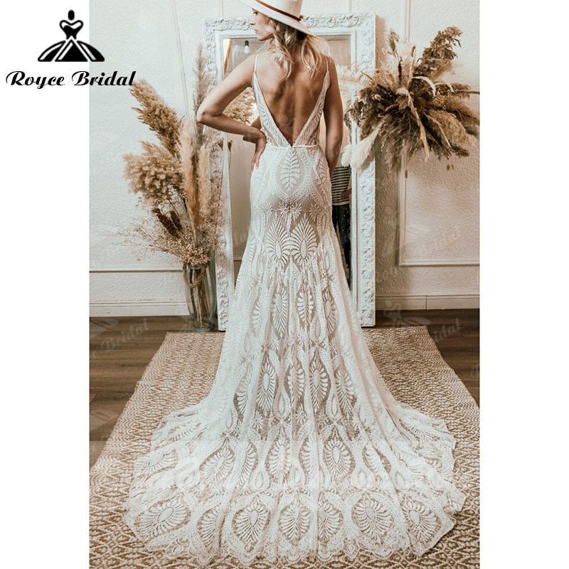 Bohemian Full Lace Mermaid Wedding Dress