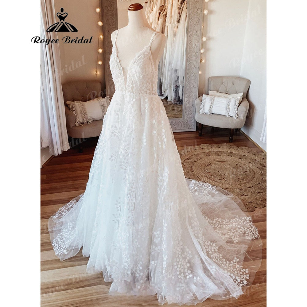 Robe de mariée vintage en dentelle pour femme, coupe trapèze, dos nu, blanc cassé, pour la plage, style ...