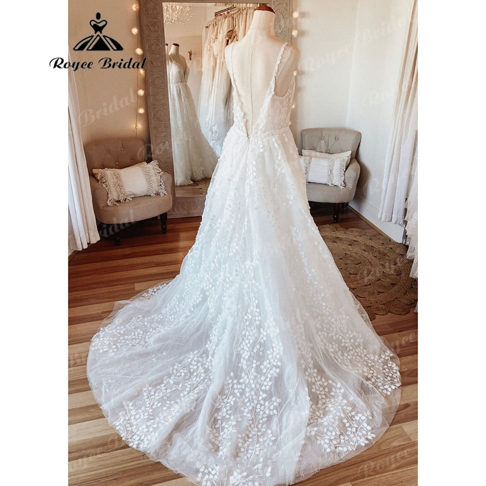 Robe de mariée vintage en dentelle pour femme, coupe trapèze, dos nu, blanc cassé, pour la plage, style ...
