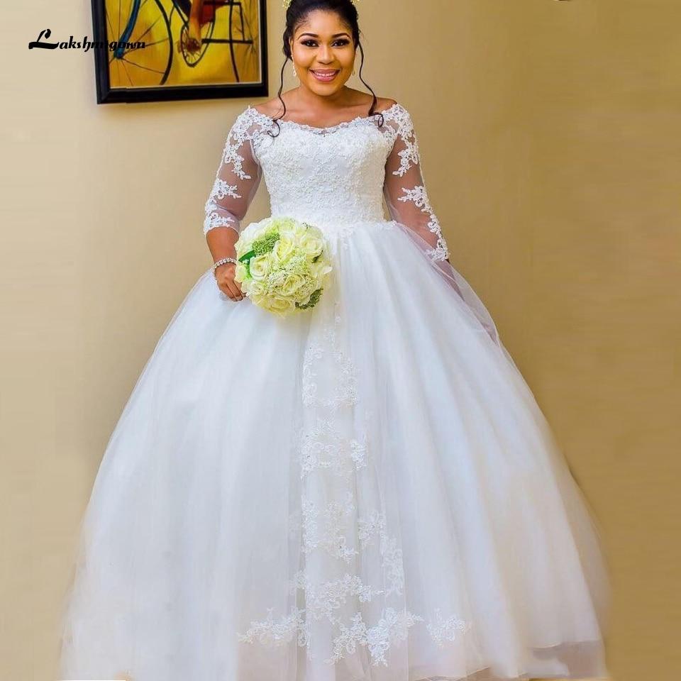Roycebridal African White Wedding Gowns with Sleeves Plus Size