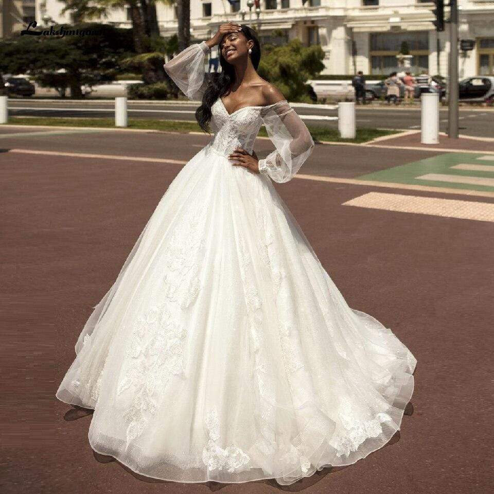 Roycebridal Ball Gown Wedding Dress with Puffy Long Sleeve
