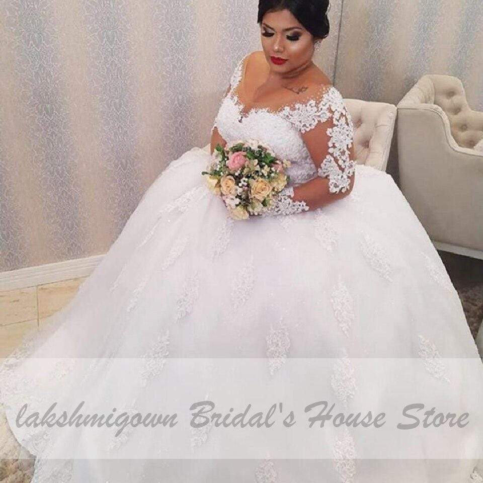 Dubai Plus Size Wedding Dresses Vintage Lace Appliques Long Sleeves - ROYCEBRIDAL OFFICIAL STORE