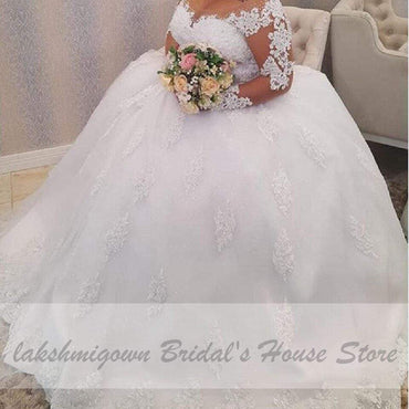 Dubai Plus Size Wedding Dresses Vintage Lace Appliques Long Sleeves - ROYCEBRIDAL OFFICIAL STORE