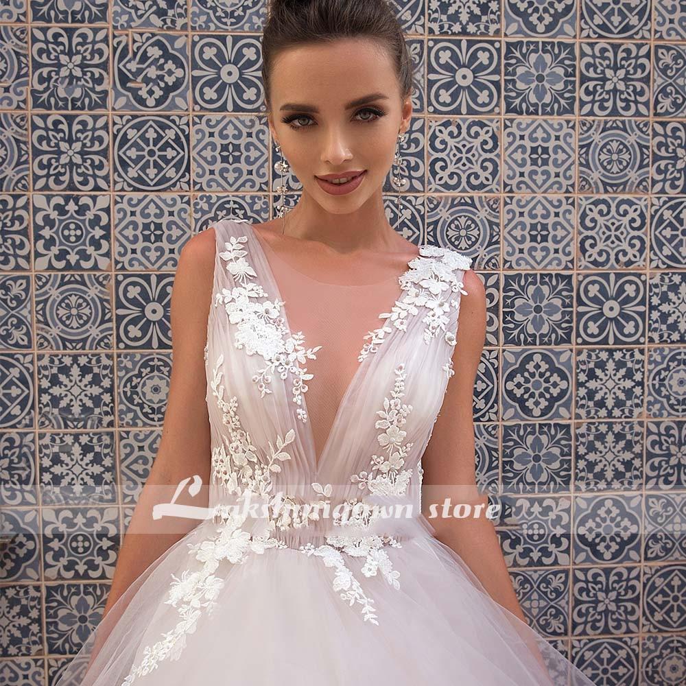 Elegant v-Neck A Line Lace Colorful Wedding Dresses - ROYCEBRIDAL OFFICIAL STORE