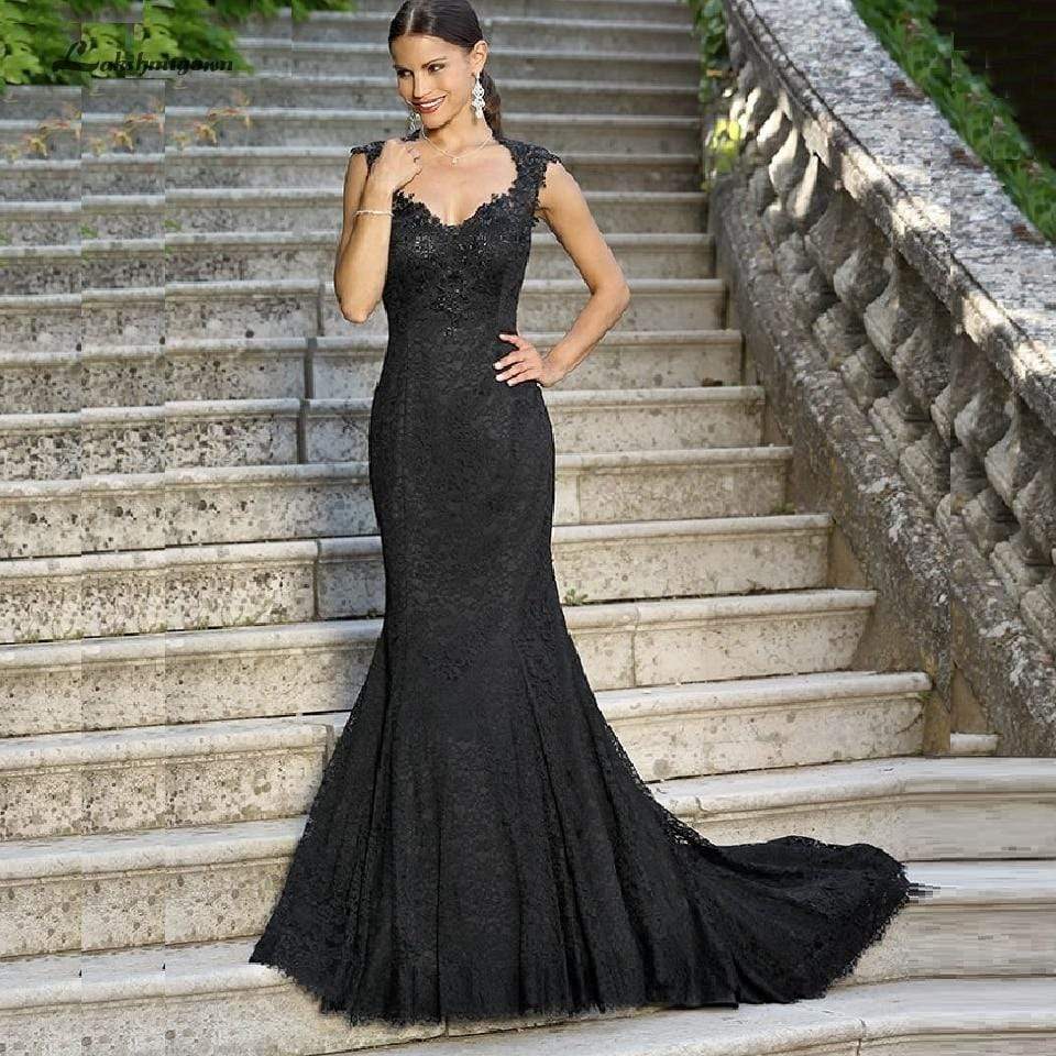 Roycebridal Gothic Black Mermaid Wedding Dresses Sexy Bridal