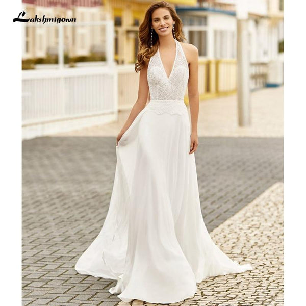 White halter neck wedding dress outlet