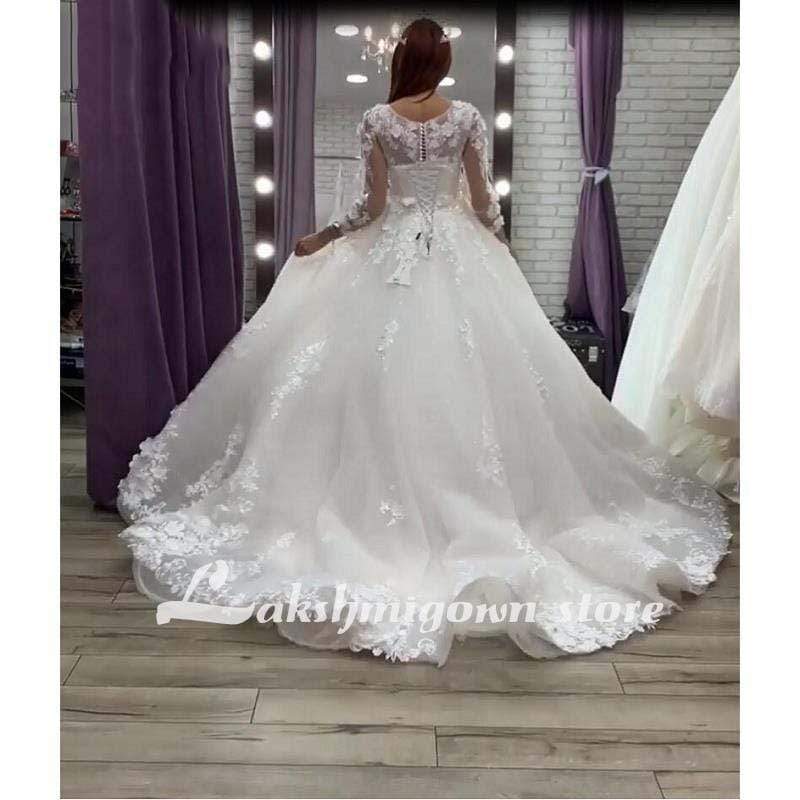 Ivory Lace Appliques Tulle Organza Floor-length Ball gown Wedding dress - ROYCEBRIDAL OFFICIAL STORE
