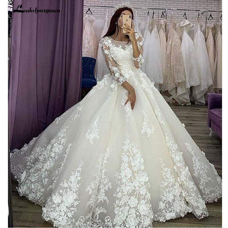 Ivory Lace Appliques Tulle Organza Floor-length Ball gown Wedding dress - ROYCEBRIDAL OFFICIAL STORE
