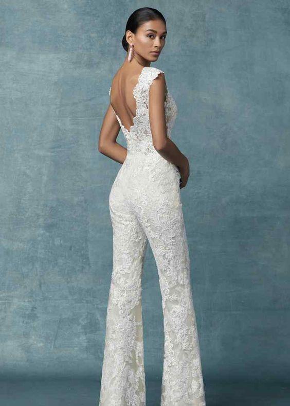 Lace Bridal jumpsuit Wedding pants dress Appliques Lace - ROYCEBRIDAL OFFICIAL STORE