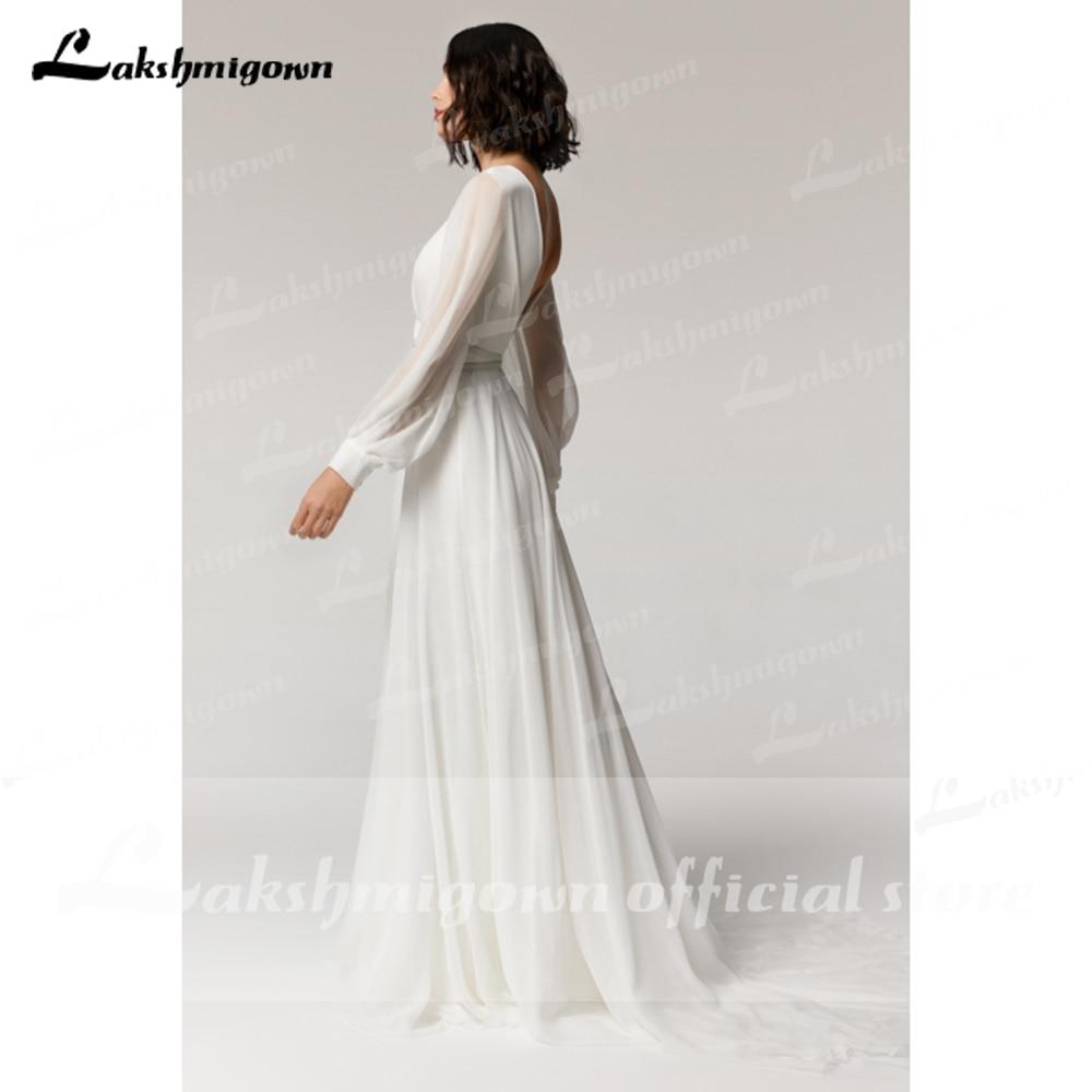 Long Sleeve Backless Chiffon O Neck Beach Wedding Dresses - ROYCEBRIDAL OFFICIAL STORE